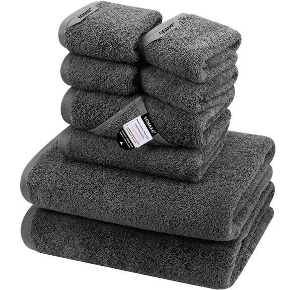 SEMAXE Luxury Cotton Bath Towel Set: 8-Piece (2 Bath Sheets 28x55" 2 Hand Towels 16x28" 4 Washcloths 13x13") | 550GSM, Ultra Plush | Spa, Hotel Grade for Family Bathroom Essentials, Gray
