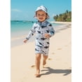 thumbnail image 5 of BemeyourBBs Toddlers Baby Boys Shark 3 Piece Swimsuit Infant Boy Bathing Suit Swim Shirt Trunk Shorts Set and Sun Hat Long Sleeve Swimwear Sunsuit UPF 50+ Rash Guard, 5 of 9