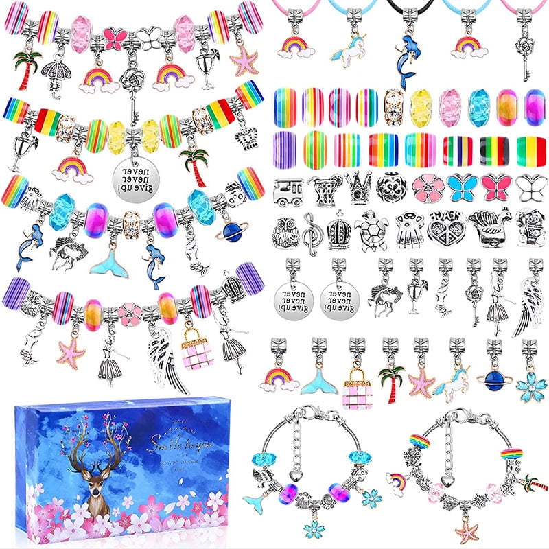 VOHALA 75pcs Charm Bracelet Making Kit Jewelry Making Unicorn/Beads for Girls Teens Age 8-12 - Christmas Gift Idea for Teen Girls, Girl's, Size: One size