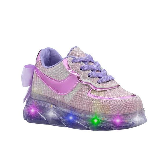 Tenis Luces Para Niña Con Moño Color Lila Super Lindos lila 20.5