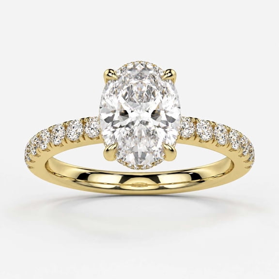 vylahjewellery 14K Yellow Gold Vermeil Solitaire Ring with Pavé Band for Women Wedding Promise Ring, Oval Cut Moissanite Engagement Ring for Her