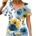 thumbnail image 3 of Women's Summer Top Casual Shirts V Neck Short Sleeve T-Shirts Fashion Floral Print Loose Blouses Pullover Spring Tunic Tops for Women, 3 of 6