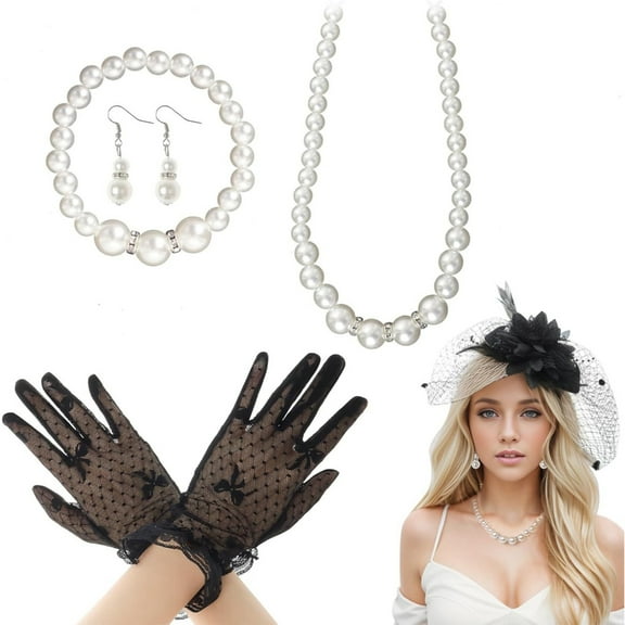 5Pcs 1920s Teas Party Accessories Set for Women Teas Party Fascinators Hats Gloves