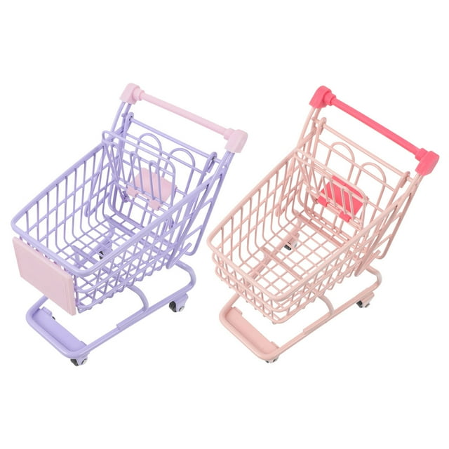 Shisuyan 2pcs Miniature Shopping Cart Small Trolley For Desktop Storage Decoration As Photo Prop Adults Material