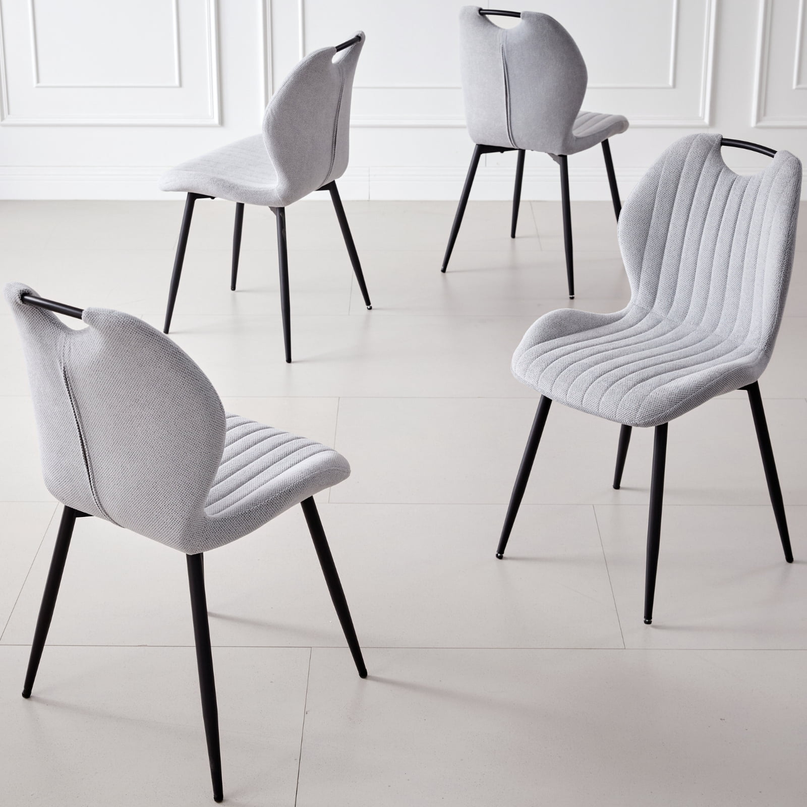 Dining Chairs Set of 4, Modern Upholstered Kitchen Chairs Scandi Living Room Fabric Wingback Side Chairs with Metal Legs, Gray