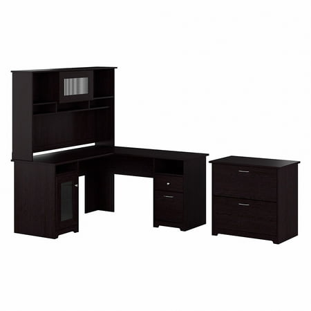 UPC: 0042976503741 | Bush Furniture Cabot L Shaped Desk w/ Hutch and Lateral File Cabinet Espresso Oak CAB005EPO