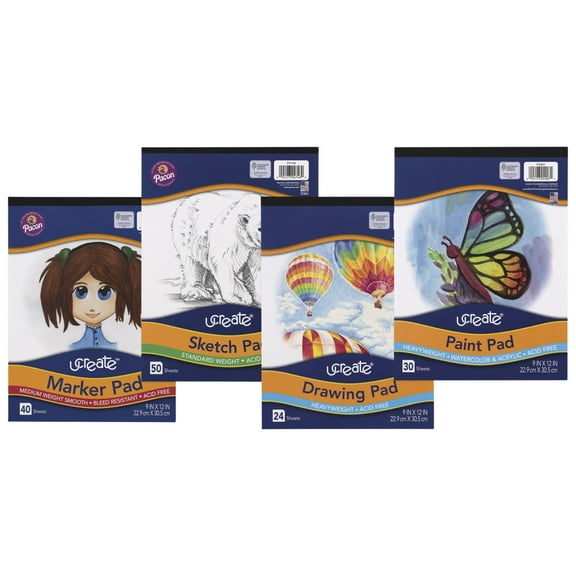 UCreate Art Pad Bundle, 9" x 12", Sketch, Drawing, Paint, Marker, Set of 4
