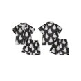 thumbnail image 2 of Cjfdfy Toddler Baby Girls Halloween Satin Pajamas Set Ghost Goose Print Short Sleeve Button Tops And Pants Set Kids Cute Halloween Holiday Fall Winter Sleepwear 1-10Y, 2 of 9