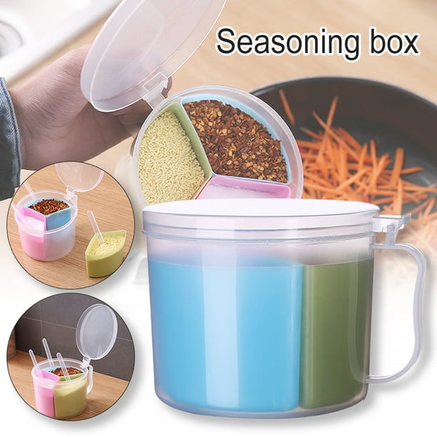 HXAZGSJA Seasoning Box with Spoon 3 Compartments MultiGrid Spice