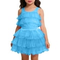 thumbnail image 4 of Wuxian Girls Carnival Dance Tutu Skirt Elegant Elastic High Waist Solid Color A-Line Layered Cute Ballet Party Trendy Tulle Mini Skirt,Blue,10-11 Years, 4 of 4