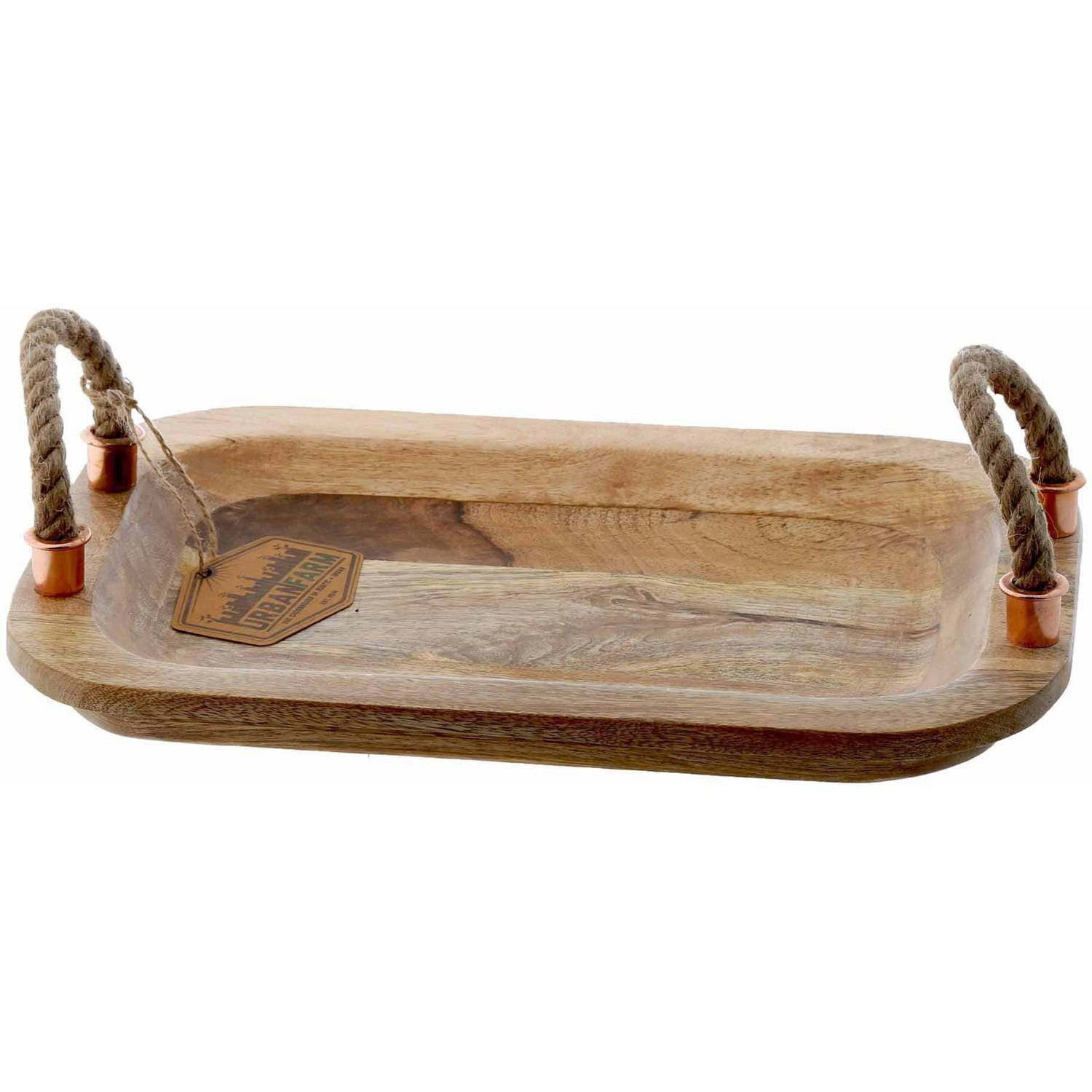 Thirstystone Small Rectangle Mango Wood Tray/Rope Handles, 10.25" X 14.