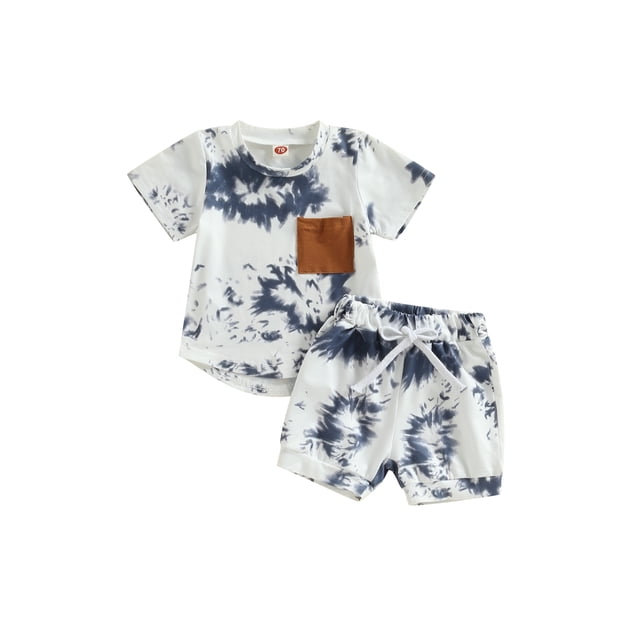 xiaxaixu Ensemble de Shorts pour Bébés Garçons, T-shirt à Manches Courtes Imprimé Teinture sur Nœuds avec Shorts à Taille Élastique Tenue d'Été