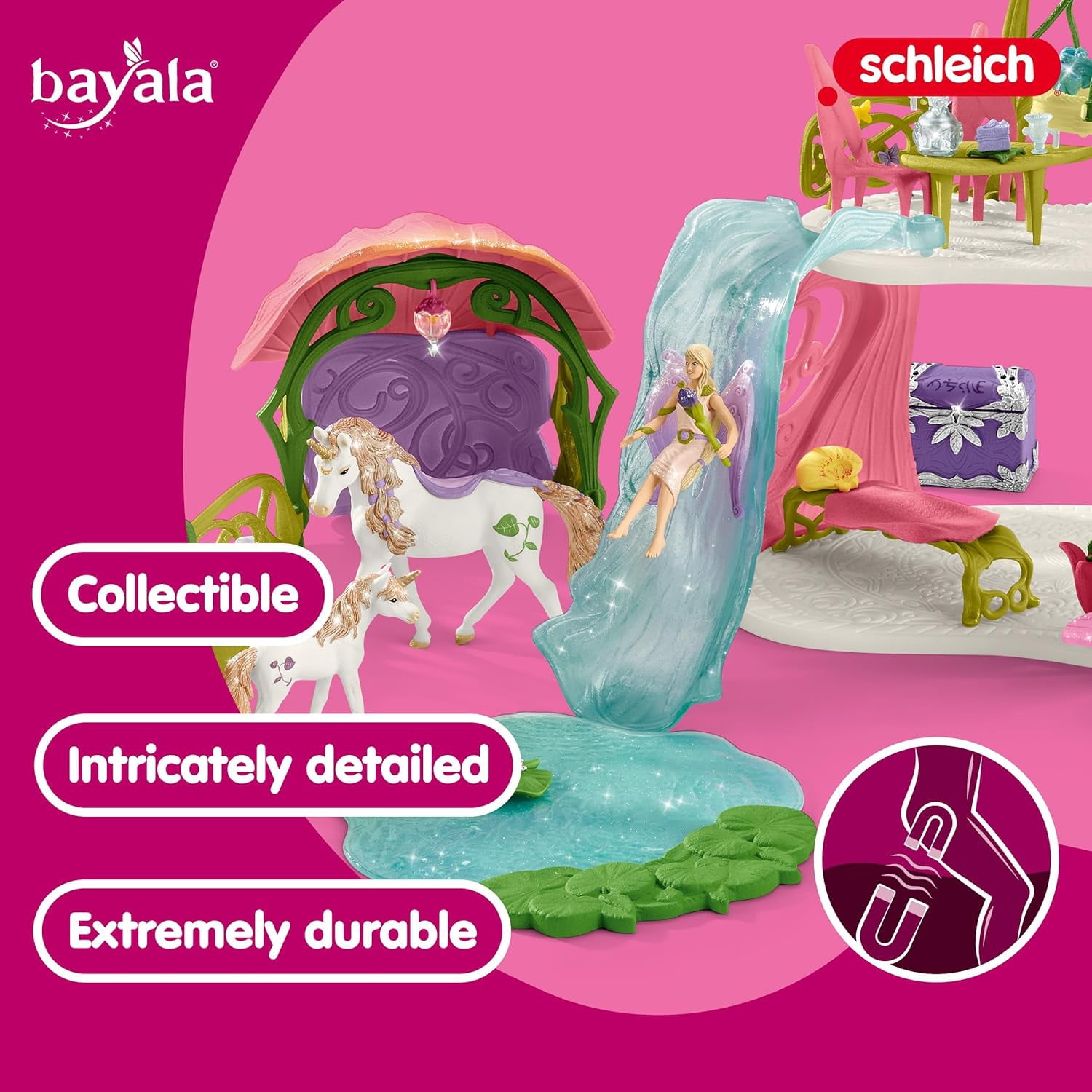 schleich Bayala - 71 PC Glittering Flower House Playset with Fairy Figure, Unicorn Toys and Magical Accessories - Fantasy Animal Figurine Set for Kids 5+