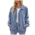 thumbnail image 3 of Tiweut Womens Denim Jackets Lightweight Washed Long Sleeve Lapel Button Loose Fit Coat Regular Blouses BU1,L, 3 of 8