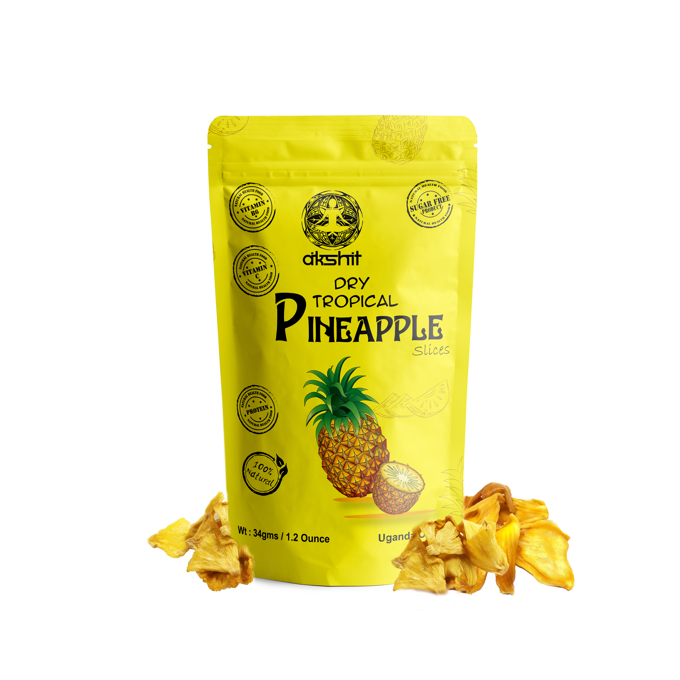 Akshit Dried Pineapple Slices, Sample Pack 1.2 oz, for Snack with No Sugar Added, Gluten Free