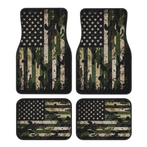 KAKALAD American Flag With Camouflage 04 Car Floor Mats 4PC Set Carpet Protection, Universal Fit for Car SUV VA & Truck, Vehicle Front & Rear
