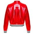thumbnail image 2 of YONGHS Kids Girls Metallic Flight Jacket Long Sleeve Zippered Coat Outerwear Red 16, 2 of 7