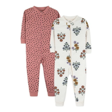 

Little Star Organic Baby & Toddler Girls 2Pk Long Sleeve Footless Stretchies Size 9 Months-5T