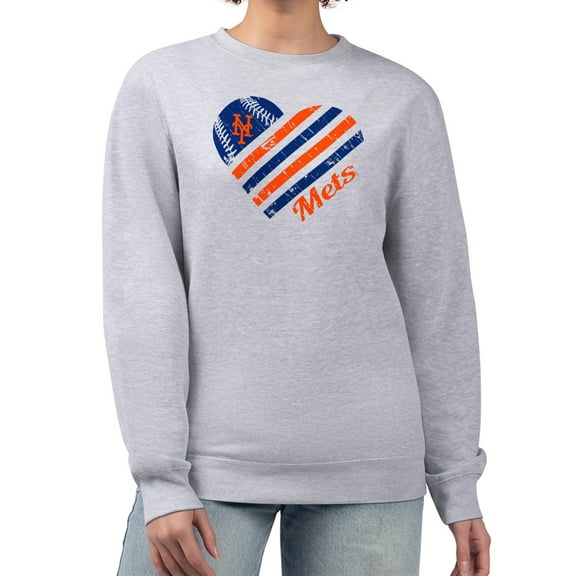Women's G-III 4Her by Carl Banks Heather Gray New York Mets Heart Logo Fleece Pullover Sweatshirt