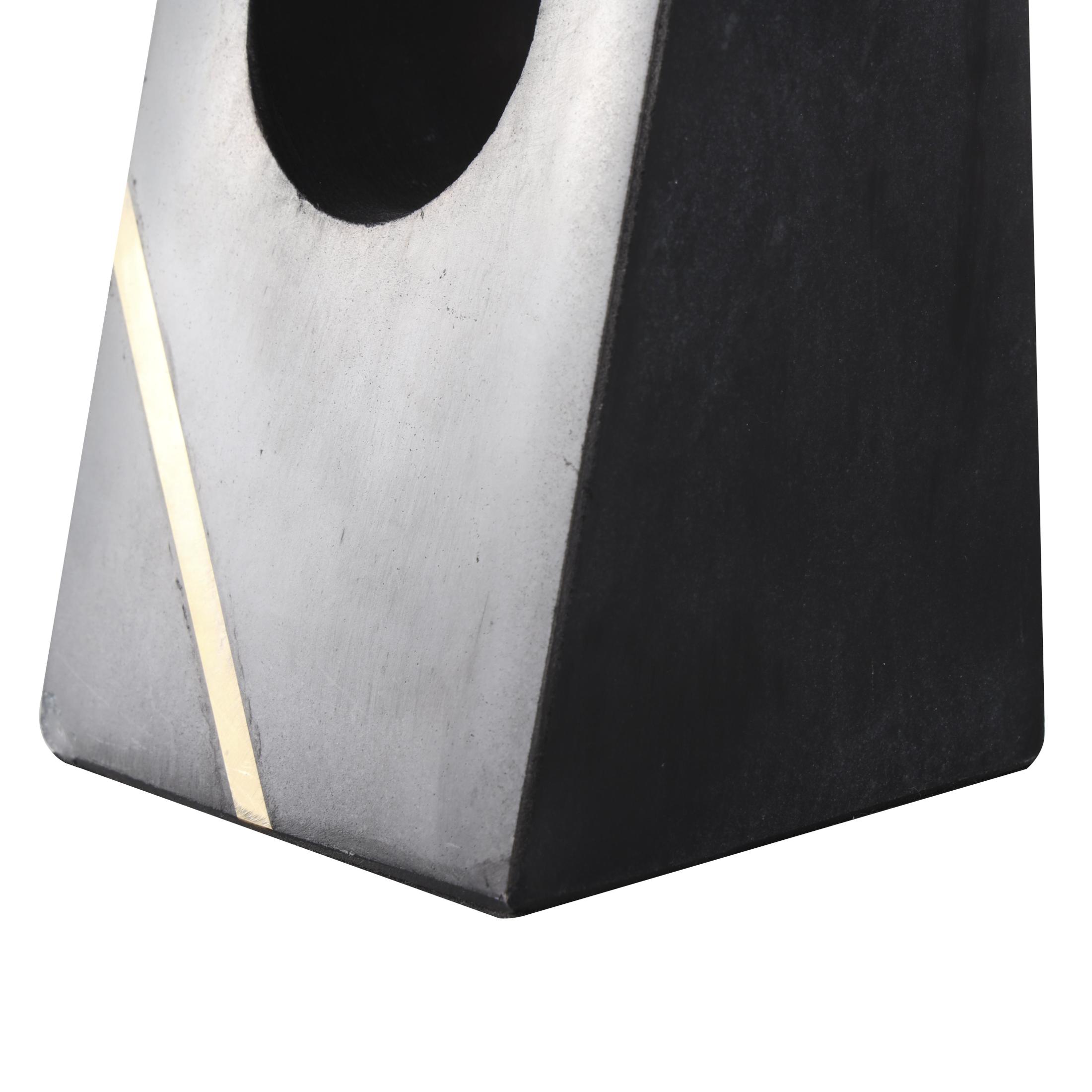 DecMode 3" Curved Pyramid Geometric Black Marble Bookends with Diagonal Gold Stripes (Set of 2)