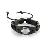 Coastal Jewelry Hexagon Stud Adjustable Black Leather Bracelet (24mm)