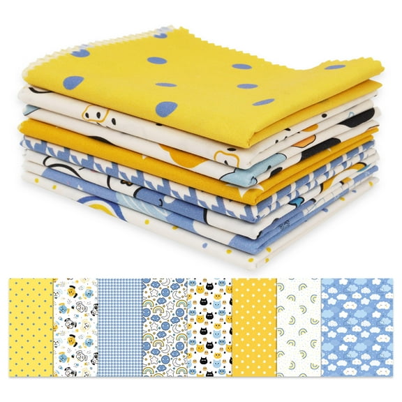 Soimoi 8 Pc Fat Quarter Bundle-Kids Collection - Nursery DecorPrint 18"x 22"DIY Patchwork-100% CottonPre-Cut Quilting Fabric Blue-Yellow & White