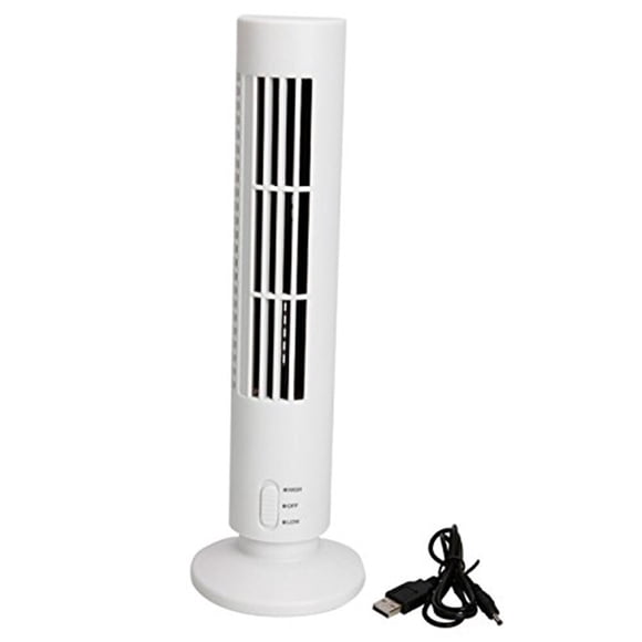 Ventilador de forma de torre alimentado por USB Ventilador de mano sin hojas de tamaño pequeño Ventilador de aire frío (blanco)