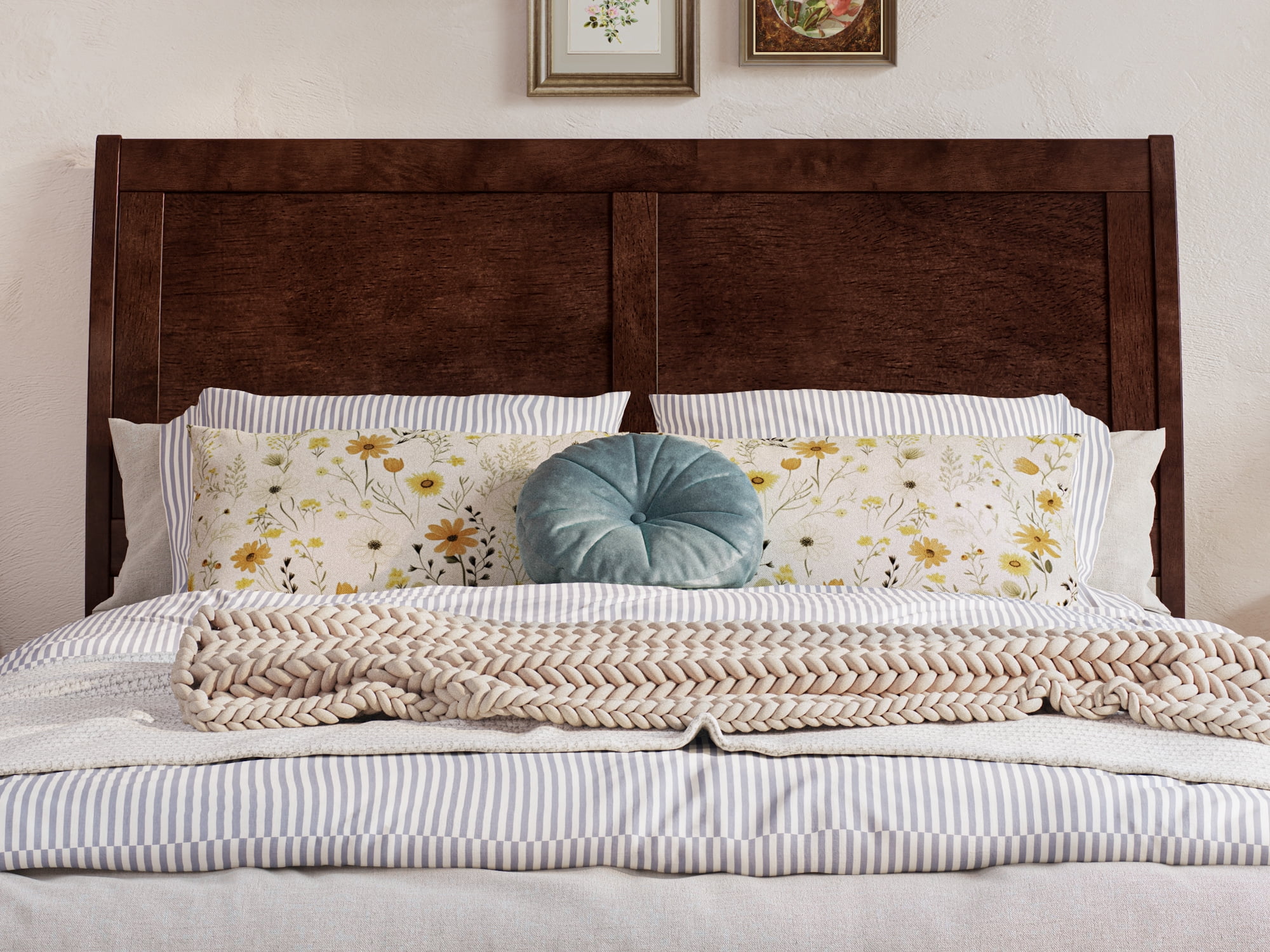 AFI Portland Full Sleigh Solid Wood Panel Headboard with Attachable Charger, Walnut