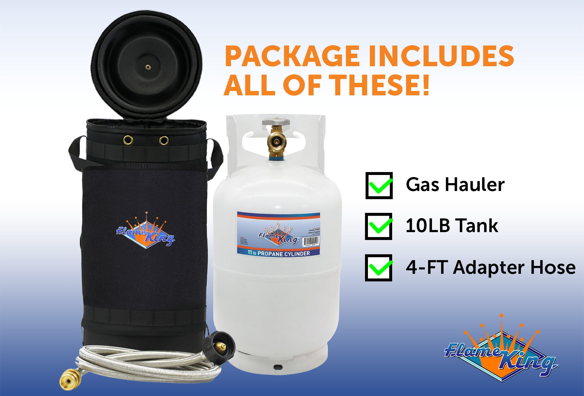 Flame King Gas Hauler Pro Kit Insulated Protective Carry Case, 10LB Propane Tank & 5ftAdapter Hose, 2.4 gal, 10" x 18"