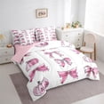 thumbnail image 3 of Manfei Girly Pink Ribbon Twin Bedding Sets 7-Piece, Sugar Halloween Pumpkin Bedding Comforter Set, Cartoon Princess Style Reversible Sheet Sets, Super Cozy Room Decor, 3 of 7
