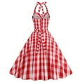 thumbnail image 5 of Dress pstuiky Women Hepburn Style Dress Vintage Plaid Print Dress Sleeveless V-Neck Dress Knee-Length Dress Clothing Dress Costumes for Party Red L, 5 of 7