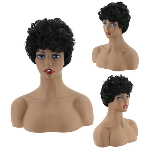 KAKOWELY 1Pcs High Temperature Wire Wig for Women Black Curly and Natural Looking 28x28cm