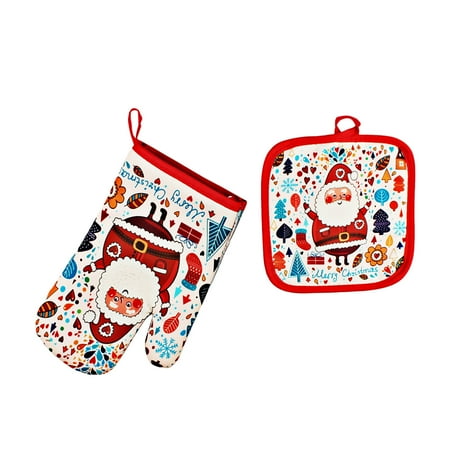 

Youmylove Christmas Microwave Oven Gloves Set Anti-Scald High-Temperature Oven Gloves Xmas Navidad Natal New Year