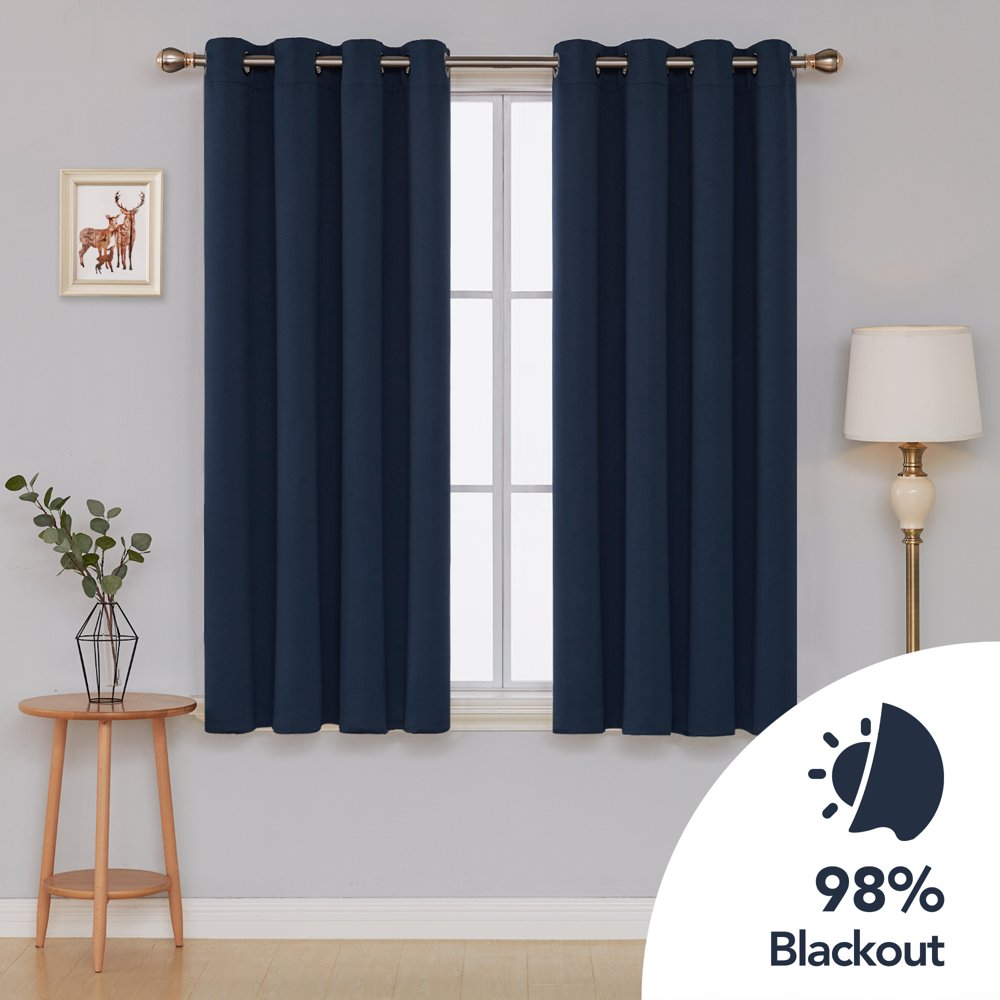 Deconovo Navy Blue Blackout Curtains for Kitchen Grommet Top Short