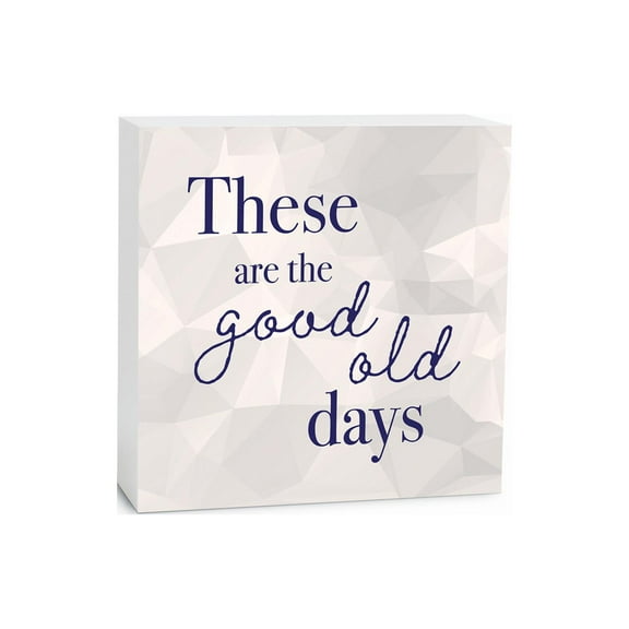 These Good Old Days Barely Blue Geometric 5 x 5 Wood Tabletop Sign Plaque