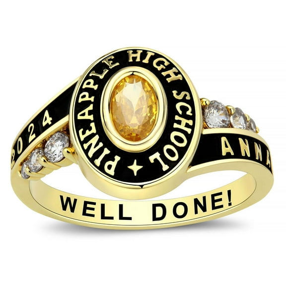 Ccjcinata Fully Personalized Customized Sterling Silver Ladies High School Class rings and College Class Ring cubic zirconia Birthstone class rings graduation gifts (Sterling Silver - Gold Plated)