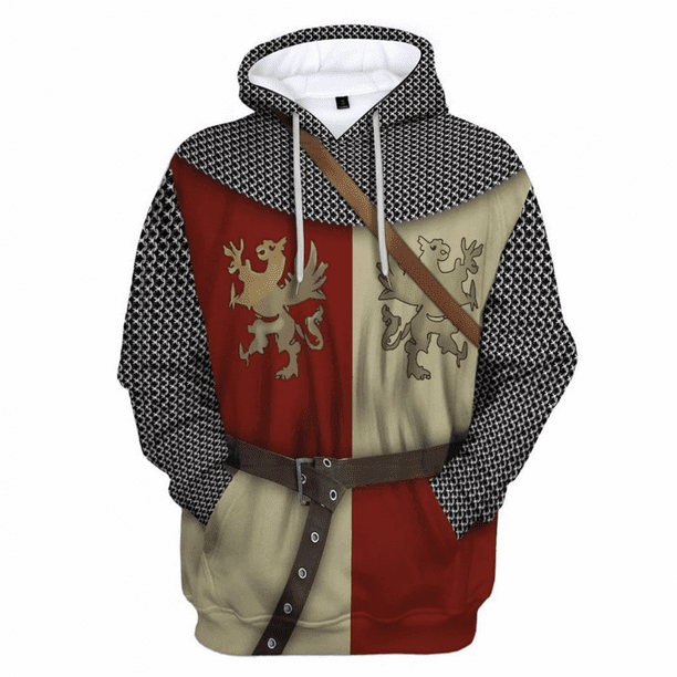Sudadera con capucha con estampado 3D de caballero templario medieval para hombre disfraz divertido de cosplay ropa de calle sudaderas con capucha