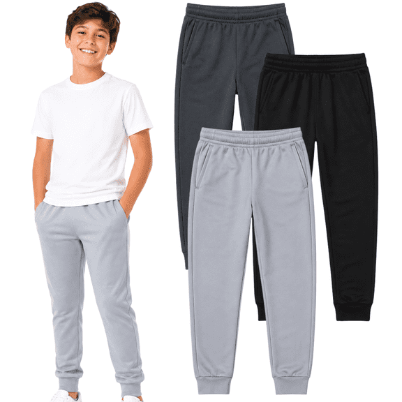 Brooklyn Vertical Boys 3-Pack Poly Fleece Jogger with Pockets | Soft Warm Cozy Size 6-20