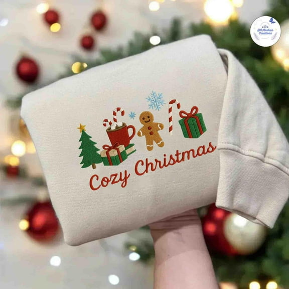 Cute Christmas Embroidered Shirt – Gingerbread Snowman Tree Gift Sweatshirt, Cozy Holiday Hoodie, Xmas T-Shirt Festive Apparel ESS351