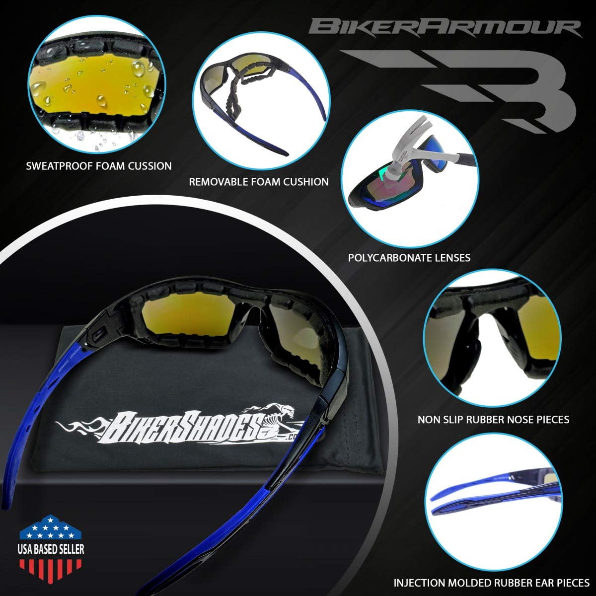 Bikershades Motorcycle Glasses for Men Women Windproof Biker Goggles Foam Cushion