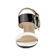 thumbnail image 5 of BLISSFUL STEP Valentine's Slingback Sandals Contrast Color Chunky Heel Big Circle Buckle Sandals White Black 9, 5 of 7