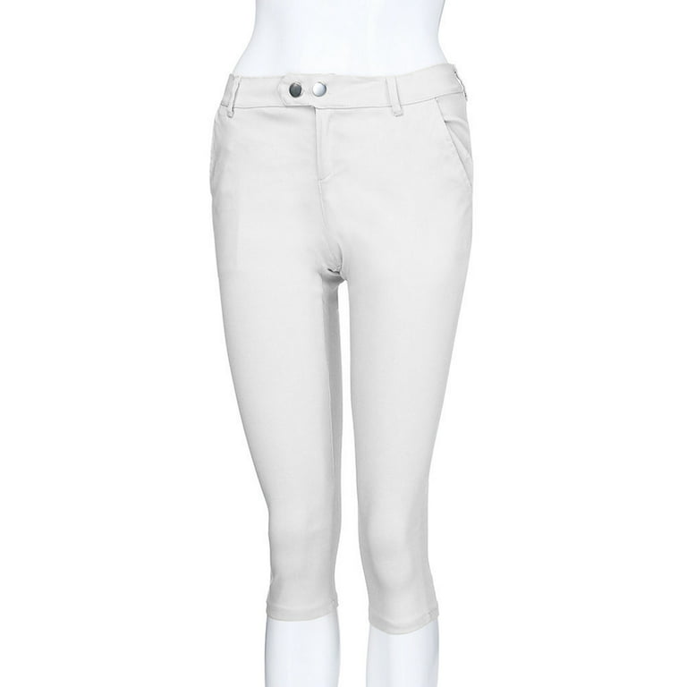 SBYOJLPB Fashion Women Plus Size Solid Button Zipper Casual Pants  Calf-Length Trousers White 10(XL) 