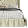thumbnail image 5 of Home Design Andrea Full Upholstered Storage Panel Bed Frame, Button Tufted Linen Wingback Headboard, Beige – Modern Adult Bedroom Furniture, 5 of 6