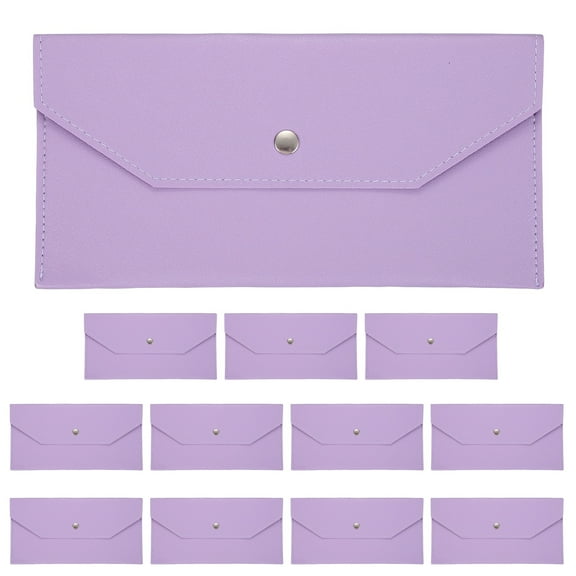 Uxcell 12Pcs PU Leather Envelope Wallet Card, Reusable Money Pouch Small Leather Organizer Pouch for Women Men Travel,Purple