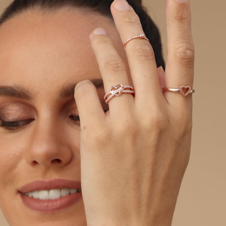 Anillo Promesa Zirconia Corazón Oro Rosa: Amor Eterno BIZZARRO