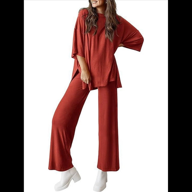 Traje Informal de Dos Piezas para Mujer, Ideal para Viajes y Vacaciones. Rojo Ladrillo M