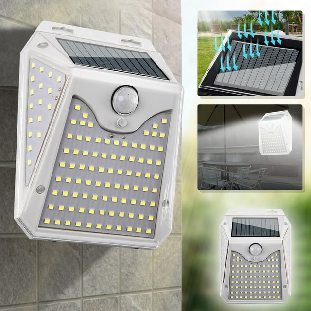 Luz solar, luces de seguridad con sensor de movimiento, lámpara de pared con luz de detección de movimiento IP65, energía solar para patio, jardín, patio, monitor deportivo.