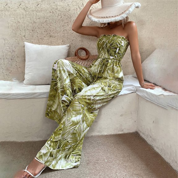 Vedolay Jumpsuits Women's High Waisted Jumpsuits V-NeckHalter Wide Leg Long Pants Wedding Rompers Overalls,Yellow S