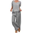 thumbnail image 3 of Sentmoon Two Piece Sets for Women Summer Short Sleeve V Neck Spring Outfits for Women 2025 High Waist Sweatpants Women Relaxed Solid Color Tunic Tops for Weekend Brunch Gray XXL, 3 of 7
