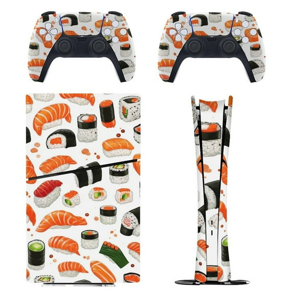 Skin Sticker for PS5 Slim Standard PS5 Pro Disc Digital Edition Console and Controllers Decals for Playstation 5 (Sushi & Boba Crop Pattern,PS5 Slim Disc Edition)